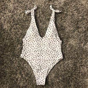 Tie Shoulder Plunging Neck One Piece Swimsuit